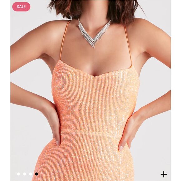 Windsor NWT Dazzle Down Sequin Lace-Up Mini Dress in peach size medium - Picture 4 of 14
